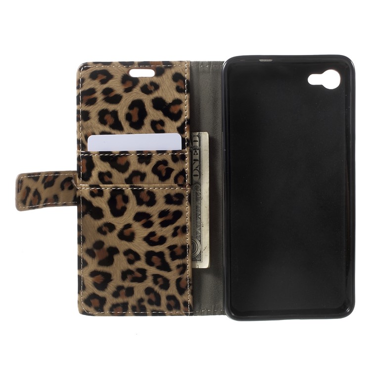 Glossy Leopard Pattern Leather Wallet Cell Phone Case for Alcatel A5 LED-5
