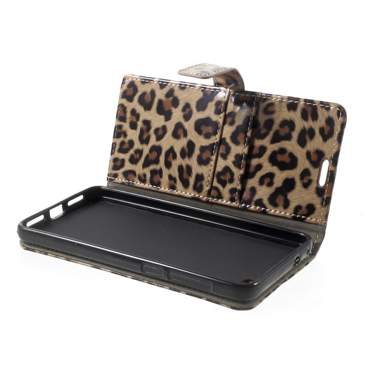 Glossy Leopard Pattern Leather Wallet Cell Phone Case for Alcatel A5 LED-6