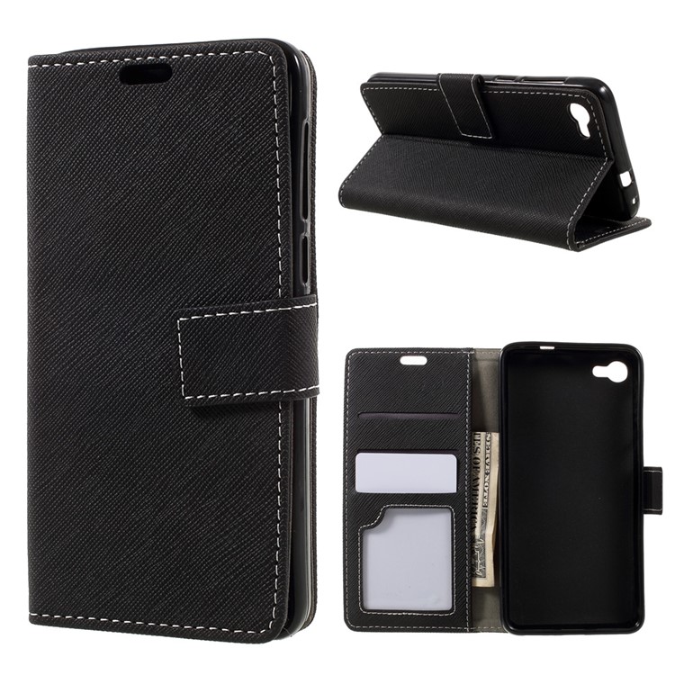 Cross Texture Wallet Leather Stand Cell Phone Case for Alcatel A5 LED - Black-1