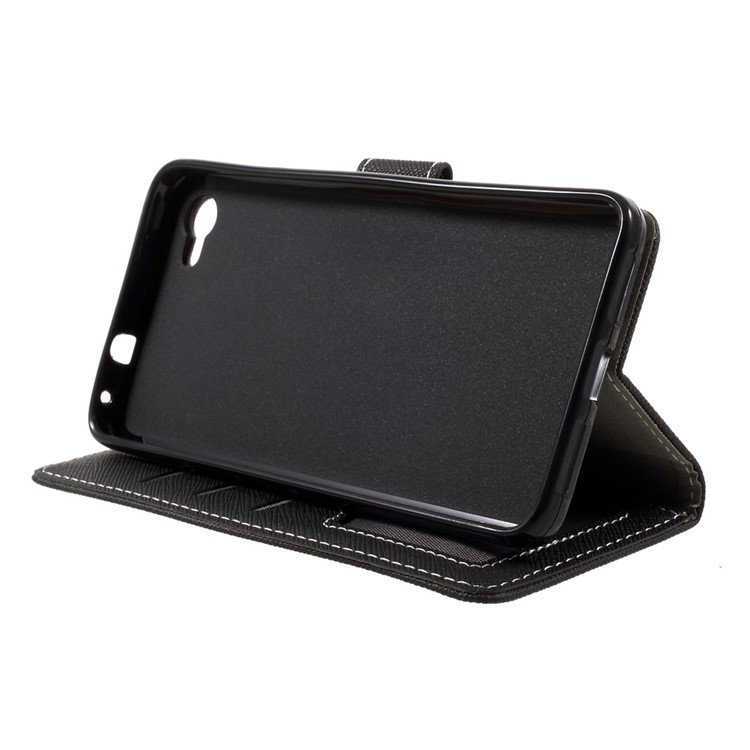 Cross Texture Wallet Leather Stand Cell Phone Case for Alcatel A5 LED - Black-4