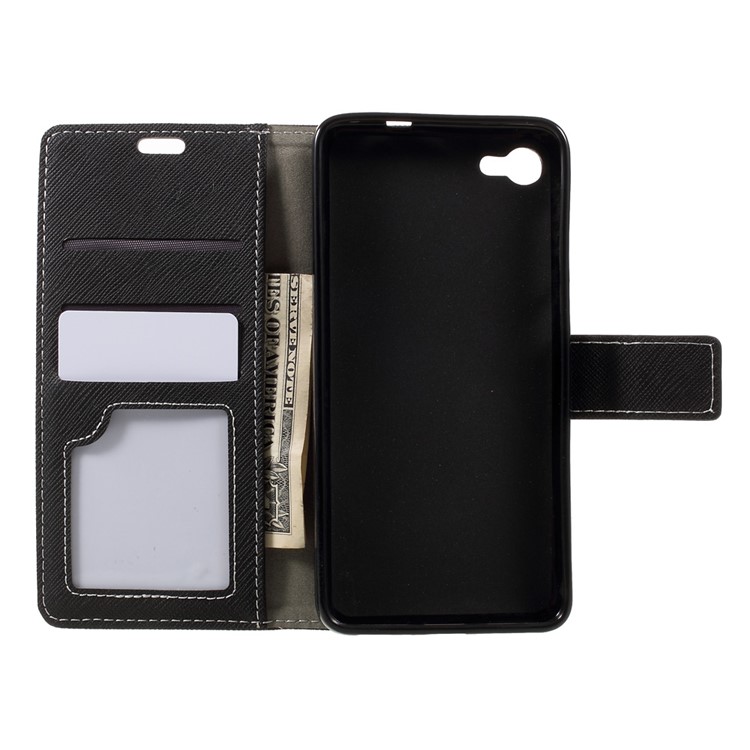Cross Texture Wallet Leather Stand Cell Phone Case for Alcatel A5 LED - Black-6