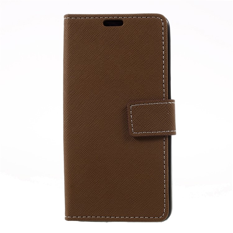 For Alcatel A5 LED Cross Texture Wallet Leather Stand Flip Phone Case - Brown-1