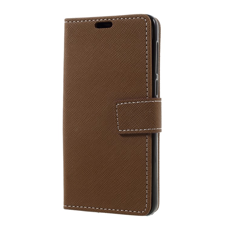 For Alcatel A5 LED Cross Texture Wallet Leather Stand Flip Phone Case - Brown-2
