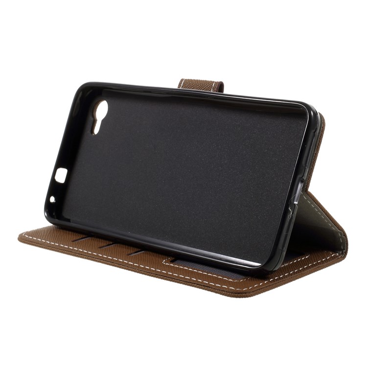 For Alcatel A5 LED Cross Texture Wallet Leather Stand Flip Phone Case - Brown-4
