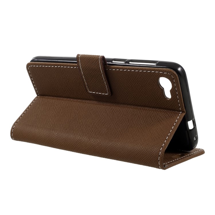 For Alcatel A5 LED Cross Texture Wallet Leather Stand Flip Phone Case - Brown-5