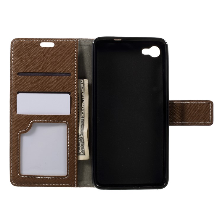 For Alcatel A5 LED Cross Texture Wallet Leather Stand Flip Phone Case - Brown-6