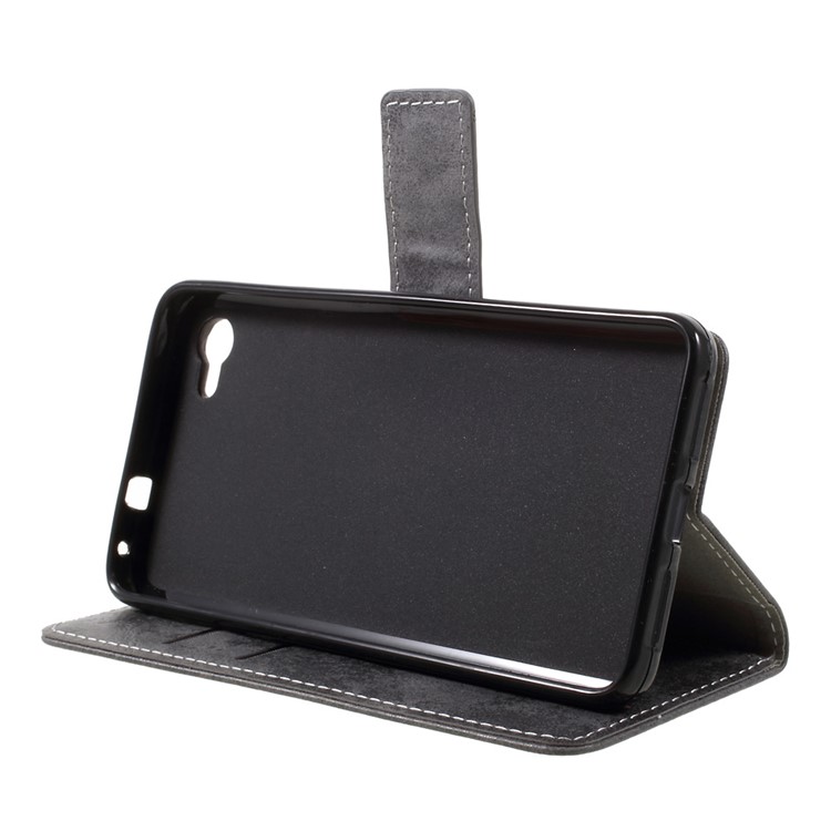 Retro Style Leather Wallet Phone Shell for Alcatel A5 LED - Grey-4