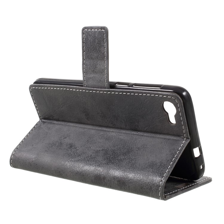 Retro Style Leather Wallet Phone Shell for Alcatel A5 LED - Grey-5