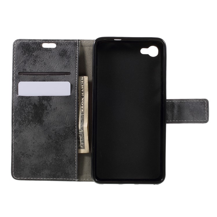 Retro Style Leather Wallet Phone Shell for Alcatel A5 LED - Grey-6
