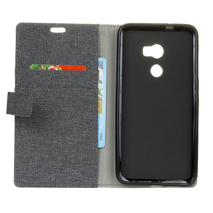 Linen Cloth Leather Stand Wallet Cover Case for Alcatel A3 5.0-inch - Black-4