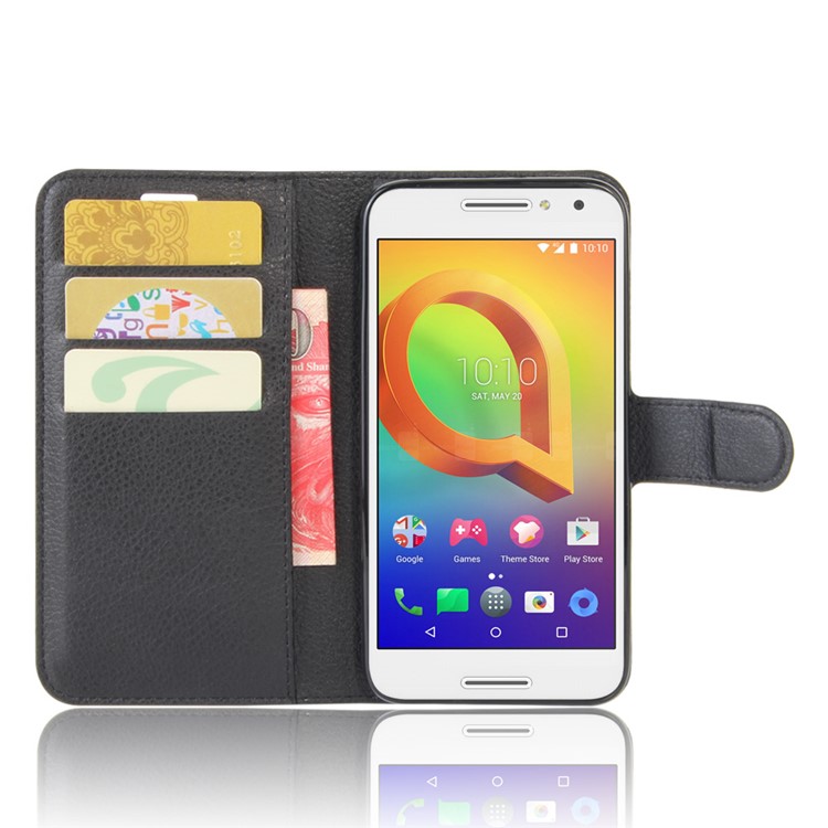 Lychee Skin Wallet Leather Stand Case for Alcatel A3 - Black-4