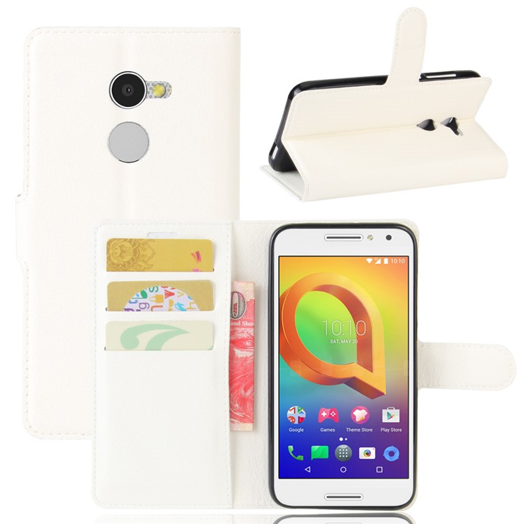 Lychee Skin Wallet Leather Stand Cover for Alcatel A3 - White-1