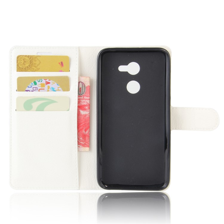 Lychee Skin Wallet Leather Stand Cover for Alcatel A3 - White-3