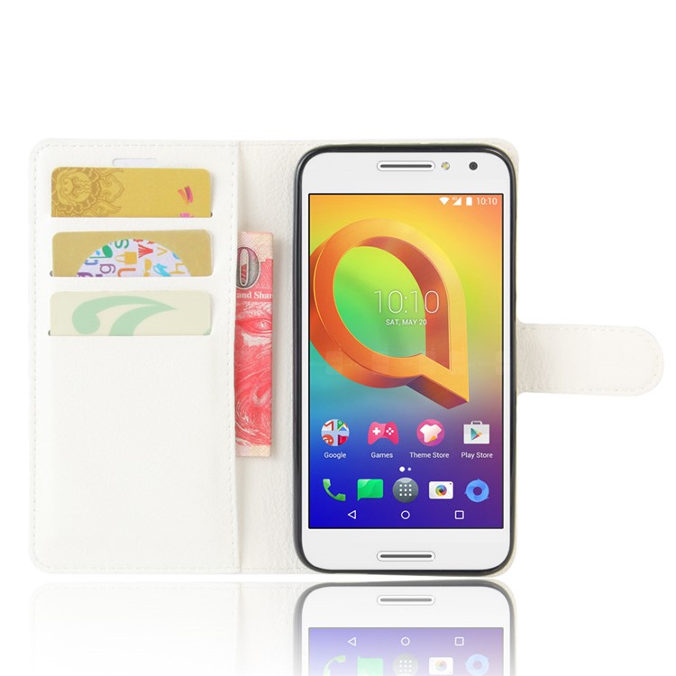 Lychee Skin Wallet Leather Stand Cover for Alcatel A3 - White-4