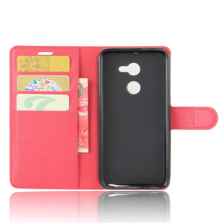 Lychee Skin Wallet Leather Mobile Phone Case for Alcatel A3 - Red-3