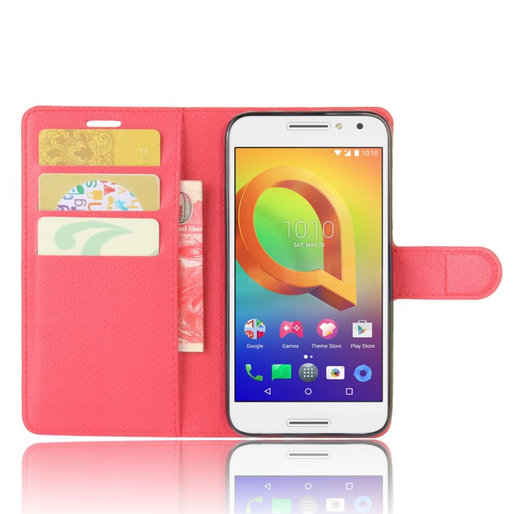 Lychee Skin Wallet Leather Mobile Phone Case for Alcatel A3 - Red-4