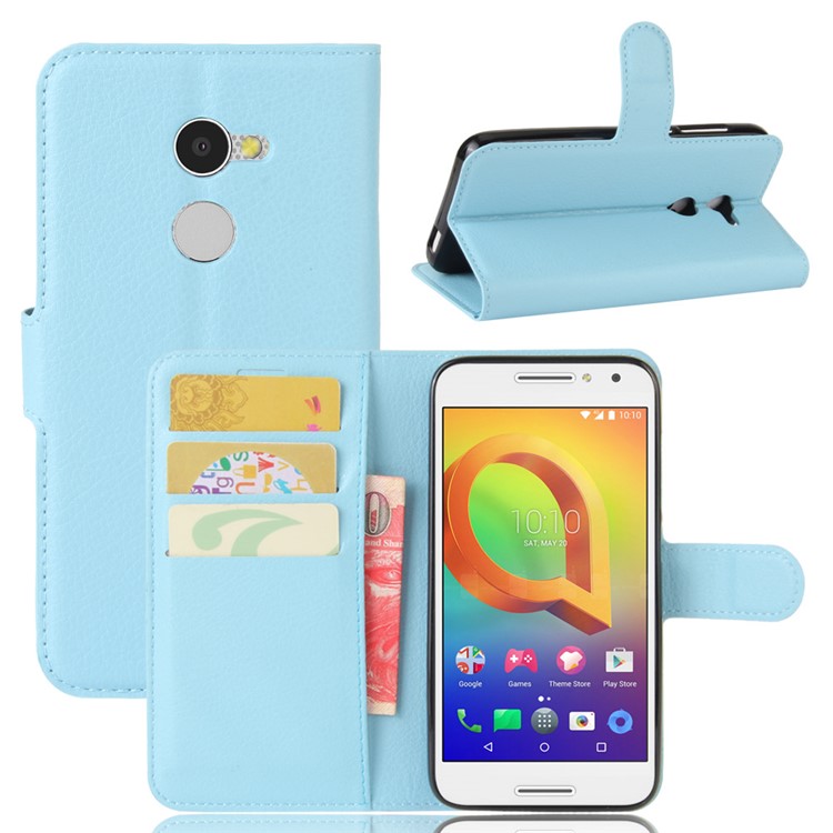Lychee Skin Wallet Leather Cover Case for Alcatel A3 - Baby Blue-1