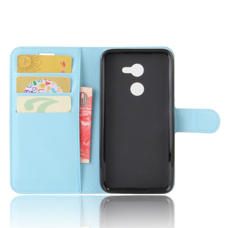 Lychee Skin Wallet Leather Cover Case for Alcatel A3 - Baby Blue-3