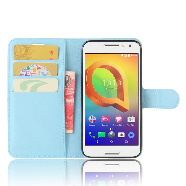 Lychee Skin Wallet Leather Cover Case for Alcatel A3 - Baby Blue-4