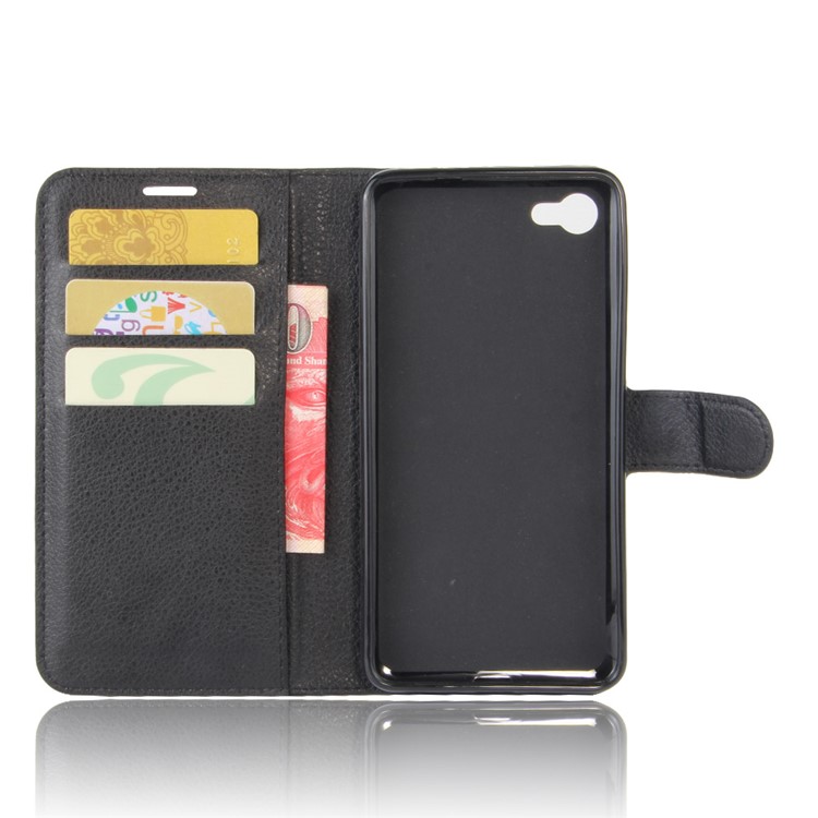 Litchi Skin Wallet Leather Stand Case for Alcatel A5 LED - Black-3