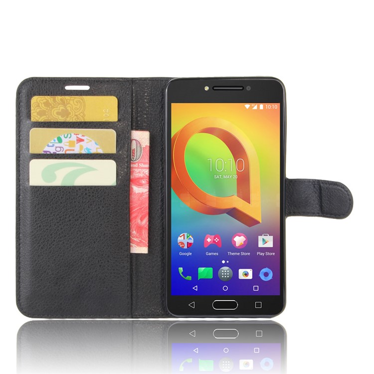Litchi Skin Wallet Leather Stand Case for Alcatel A5 LED - Black-4