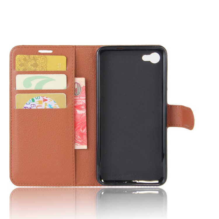Litchi Skin Magnetic Leather Stand Case for Alcatel A5 LED - Brown-3