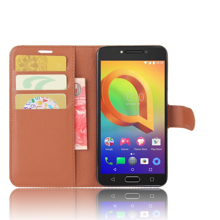 Litchi Skin Magnetic Leather Stand Case for Alcatel A5 LED - Brown-4