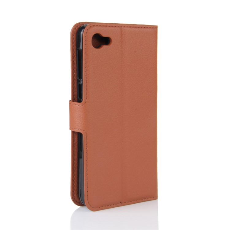 Litchi Skin Magnetic Leather Stand Case for Alcatel A5 LED - Brown-6