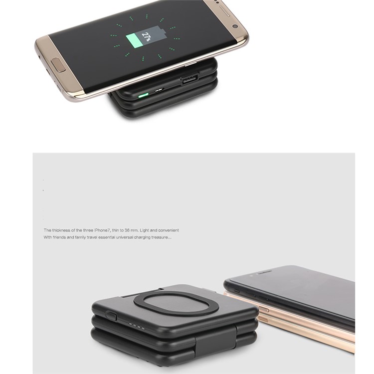 SMAMAO Foldable QI Wireless Power Bank Charging Pad 5000mAh for Samsung S7 / S6 etc. - Black-4