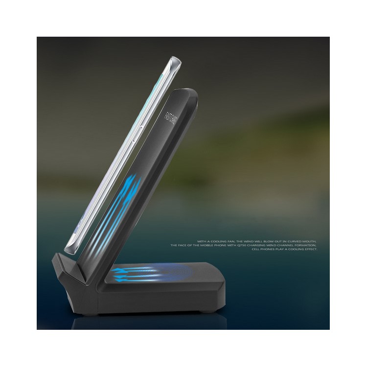 SMAMAO Q750 2-Coil Qi Wireless Charging Stand with Cooling Fan for Samsung Galaxy S8/S7 Etc - Black-2