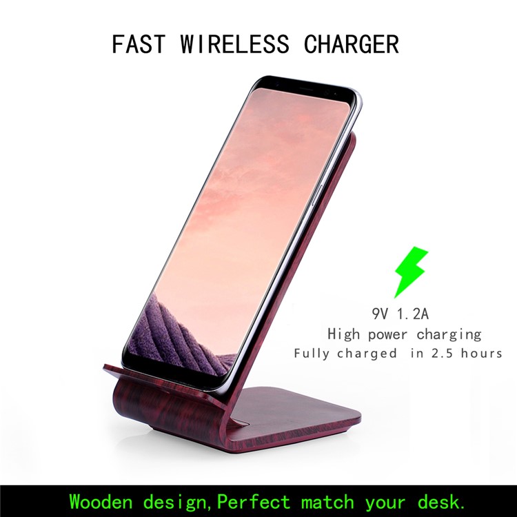 A8 10W Fast Charge Qi Wireless Charging Charger Stand Wooden for iPhone 8/8 Plus/Samsung Galaxy S8/S7/S6 Etc - Wine Red-4