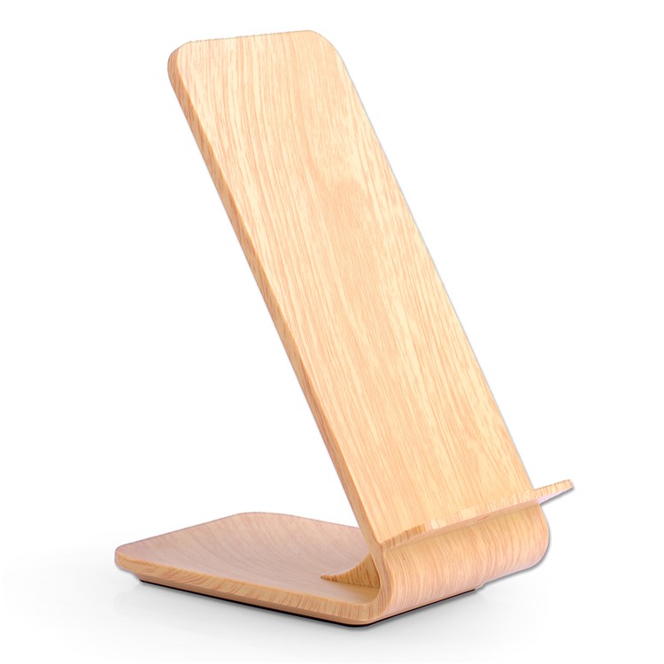 A8 Holz 10 Watt Schnelle Ladung Qi Drahtlose Lade Pad Stehen Für Iphone 8/8 Plus / Samsung Galaxy S8 / S7 / S6 Etc - Beige-2