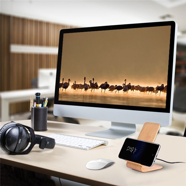 A8 Holz 10 Watt Schnelle Ladung Qi Drahtlose Lade Pad Stehen Für Iphone 8/8 Plus / Samsung Galaxy S8 / S7 / S6 Etc - Beige-8