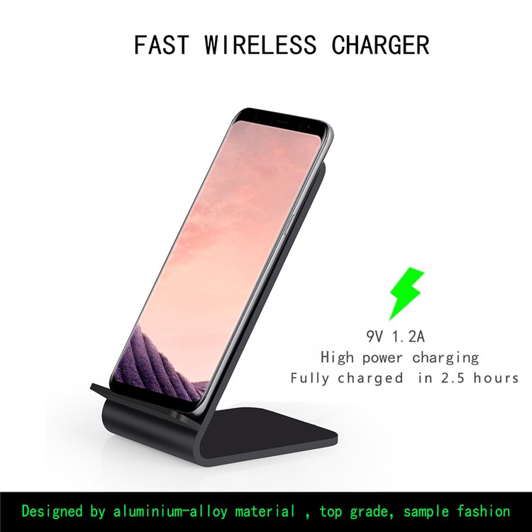YOLIKE A8 Aluminum Alloy 10W Fast Charge Qi Wireless Charging Pad Stand for Samsung Galaxy S8/S7/S6 Etc - Black-3