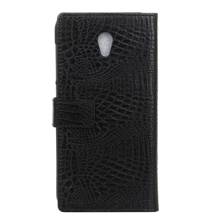 Crocodile Skin Wallet Leather Stand Mobile Casing for Alcatel U5 - Black-2