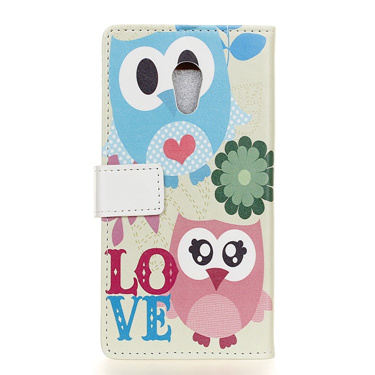 Patterned Wallet Leather Foldable Phone Shell Casing for Alcatel U5 (4G Version) - Two Lovely Owls-2