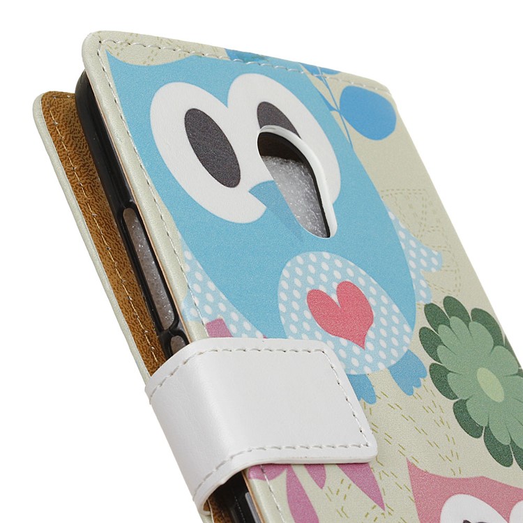 Patterned Wallet Leather Foldable Phone Shell Casing for Alcatel U5 (4G Version) - Two Lovely Owls-3