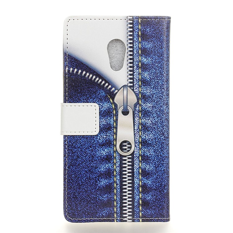For Alcatel U5 (4G Version) Pattern Printing Wallet Leather Stand Shell Case - Jeans Metal Zipper-2