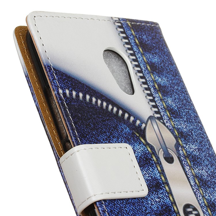 For Alcatel U5 (4G Version) Pattern Printing Wallet Leather Stand Shell Case - Jeans Metal Zipper-3