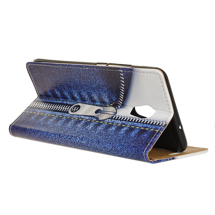 For Alcatel U5 (4G Version) Pattern Printing Wallet Leather Stand Shell Case - Jeans Metal Zipper-4