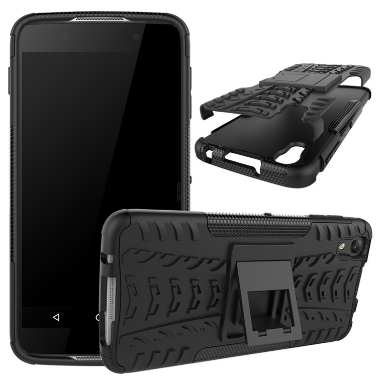 For Alcatel OneTouch Idol 4 Tyre Pattern Kickstand PC + TPU Back Case Shell - Black-1