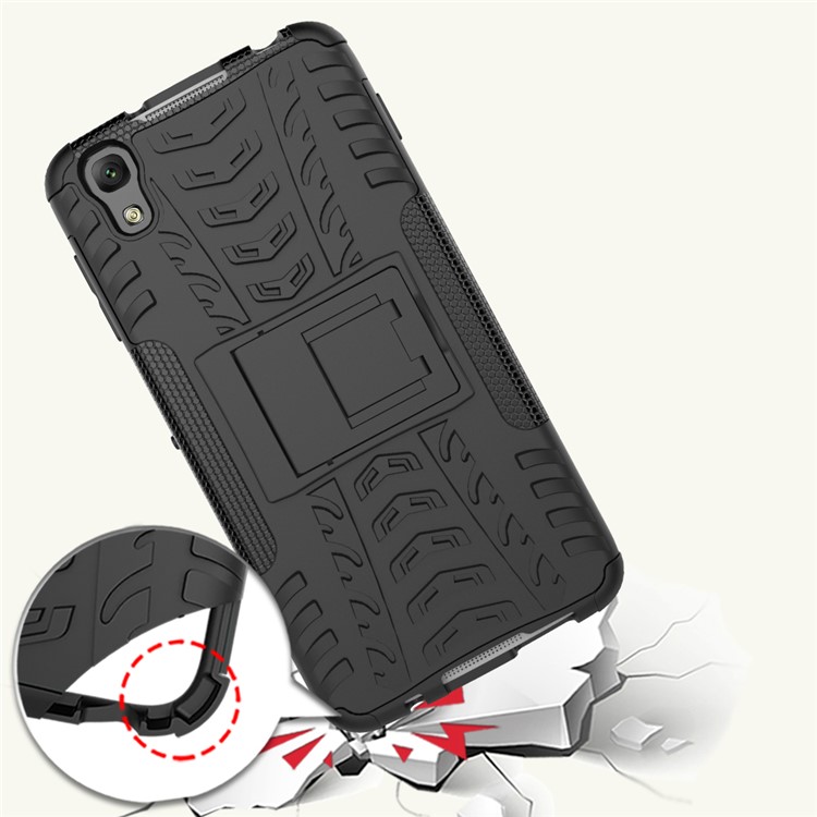 For Alcatel OneTouch Idol 4 Tyre Pattern Kickstand PC + TPU Back Case Shell - Black-11