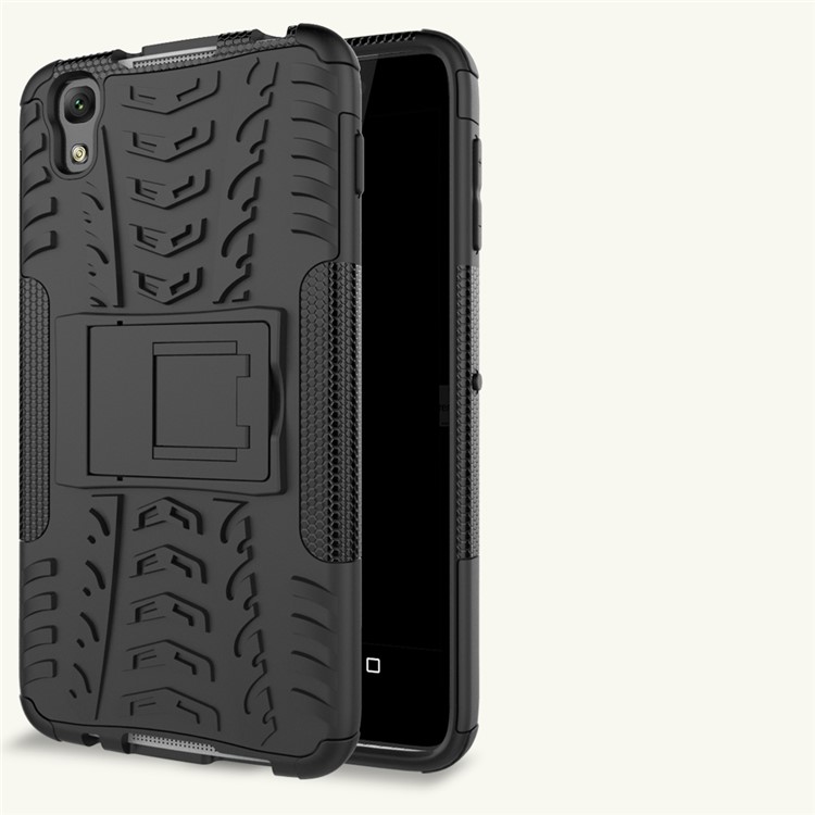 For Alcatel OneTouch Idol 4 Tyre Pattern Kickstand PC + TPU Back Case Shell - Black-12