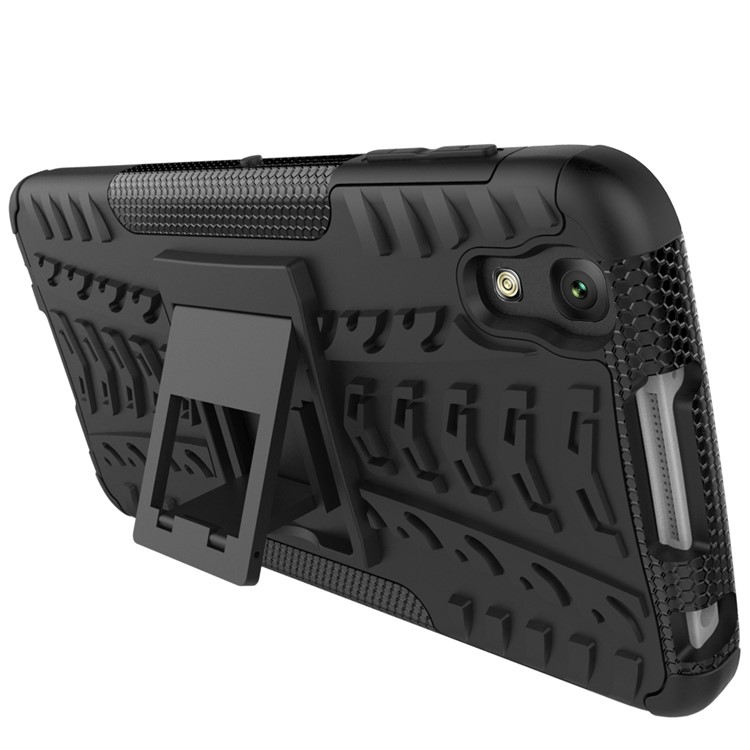 For Alcatel OneTouch Idol 4 Tyre Pattern Kickstand PC + TPU Back Case Shell - Black-3