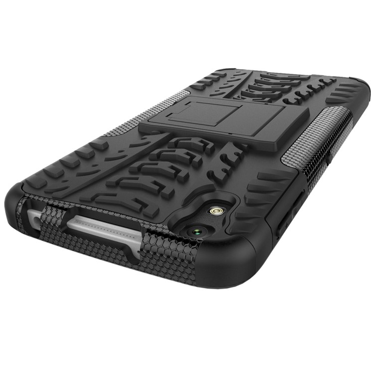 For Alcatel OneTouch Idol 4 Tyre Pattern Kickstand PC + TPU Back Case Shell - Black-5