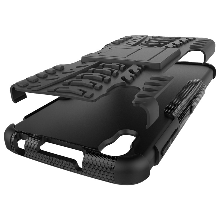 For Alcatel OneTouch Idol 4 Tyre Pattern Kickstand PC + TPU Back Case Shell - Black-6