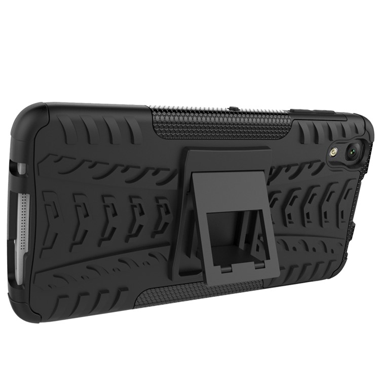 For Alcatel OneTouch Idol 4 Tyre Pattern Kickstand PC + TPU Back Case Shell - Black-7