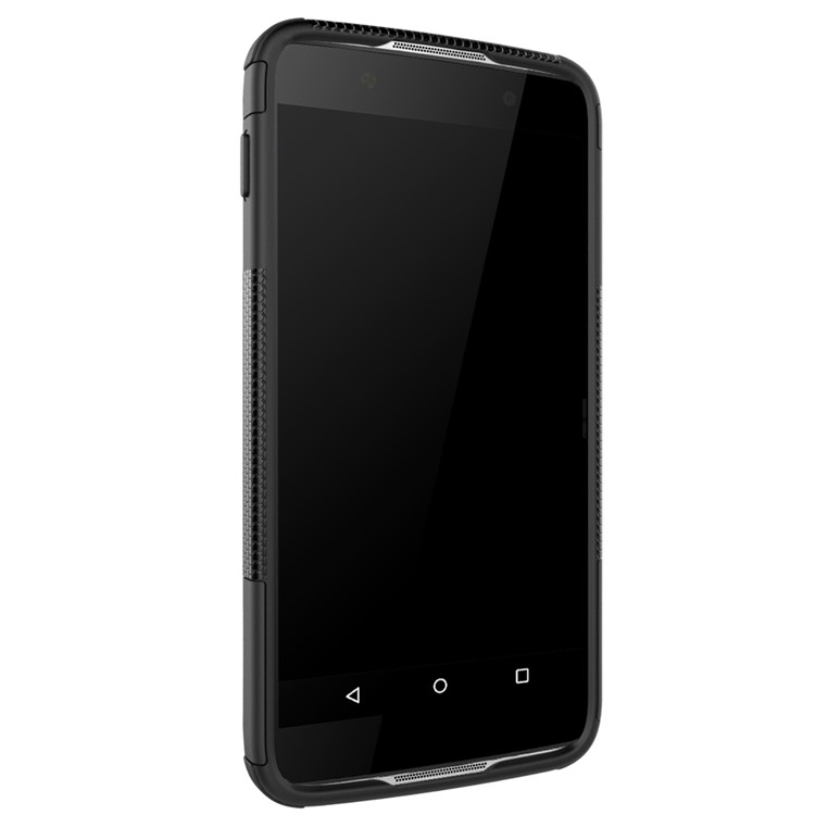 For Alcatel OneTouch Idol 4 Tyre Pattern Kickstand PC + TPU Back Case Shell - Black-9