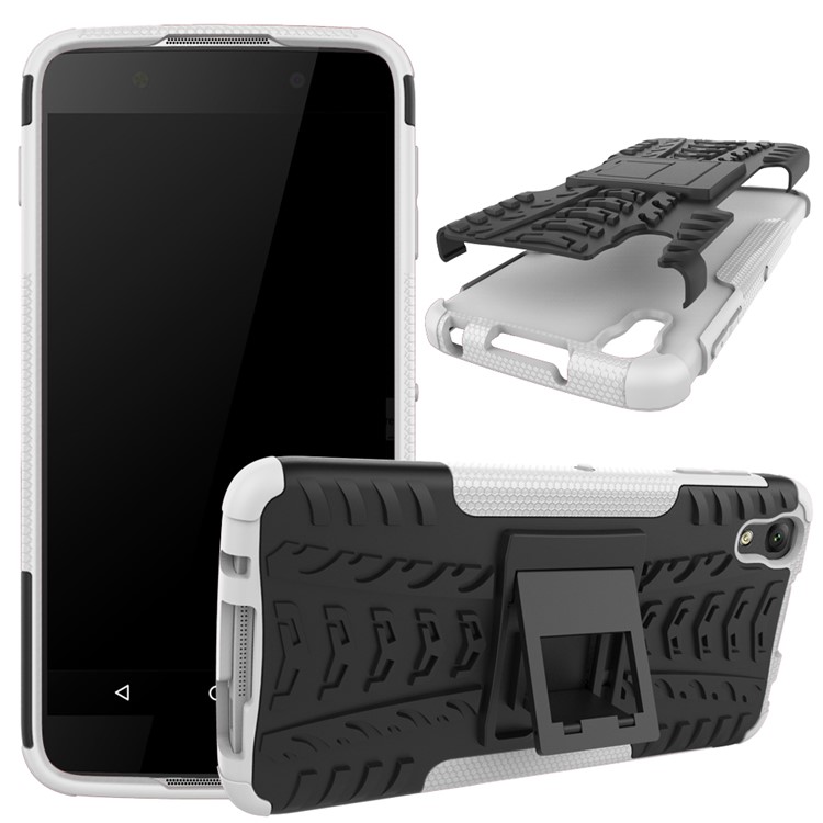 2-in-1 Tyre Pattern Kickstand PC + TPU Hybrid Mobile Case for Alcatel OneTouch Idol 4 - White-1