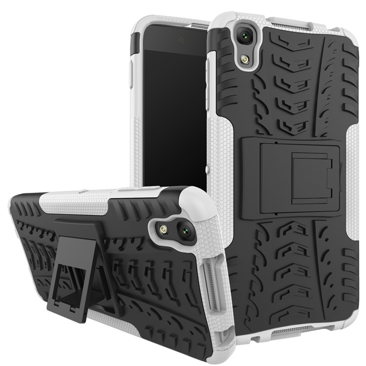 2-in-1 Tyre Pattern Kickstand PC + TPU Hybrid Mobile Case for Alcatel OneTouch Idol 4 - White-2